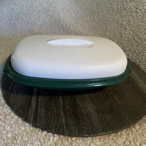 Vintage Used Tupperware Microwave 3 Piece 6 Cup Steamer, Green W/ White Lid